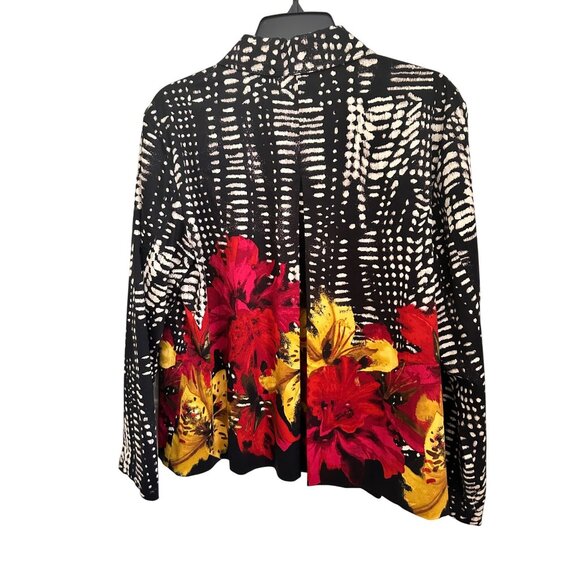 Chicos Black Floral Print Button-Up Jacket Size 3 (14/16) XL Artsy Officecore - Picture 5 of 7